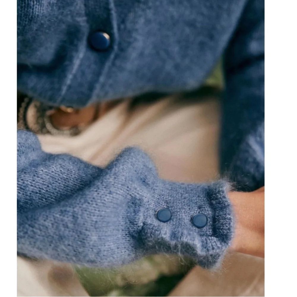 SEZANE Blue Mohair Wool Balloon Sleeve Oversized Mia V Neck Cardigan Sweater - Picture 3 of 16